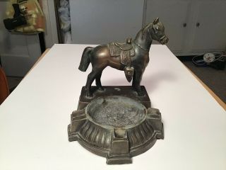 Vintage Cast Iron Horse With Saddle And Stirrups Ashtray “very Rare”