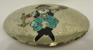 Vintage Silver Turquoise Belt Buckle Cobbler Arizona Gold Miner Prospector Inlay 6