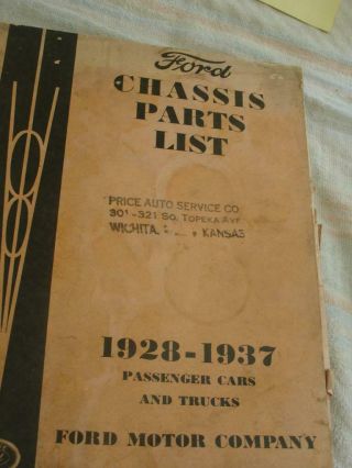 1928 - 37 Pass Car Ford Chassis Parts List