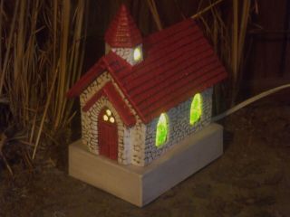 Vtg Christmas Lighted Village House Ceramic Church Night Light Cathedral Chapel