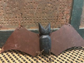 Primitive Paper Mache’ Pumpkin With Bat Ornament 5