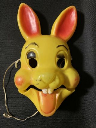 Vintage Halloween Plastic Blow Mold Rabbit Mask W/ Movable Jaw Rare