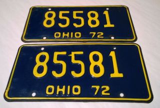 Vintage 1972 Ohio Automobile License Plate Set " 85581 "