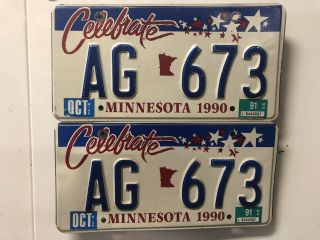1990 Celebrate Minnesota License Plate Pair