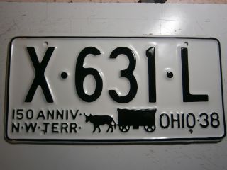 1938 Ohio License Plate Number X 631 L Correct Repaint,  150 Anniv.  N.  W.  Terr