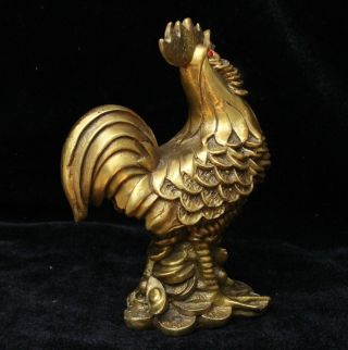 Old Chinese Brass Lucky Yuan bao Wealth 12 Zodiac Year Rooster Cock Statue 5