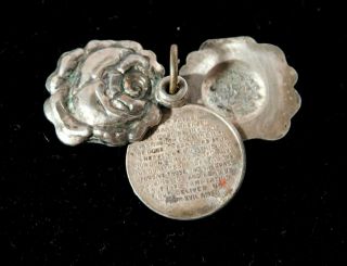 Vtg.  Religious Sterling Silver Rose Flower Cross Triple Sliding Charm Pendant