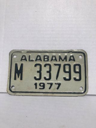 1977 Alabama Motorcycle License Plate Black & White It Nos