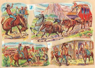 Vintage Die Cut Scraps Sheet Ws 659 With Glitter Cowboys