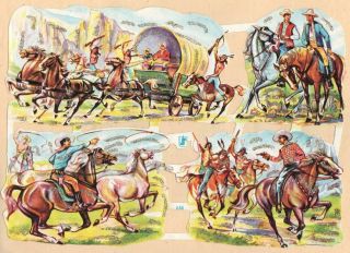 Vintage Die Cut Scraps Sheet Ws 646 With Glitter Cowboys