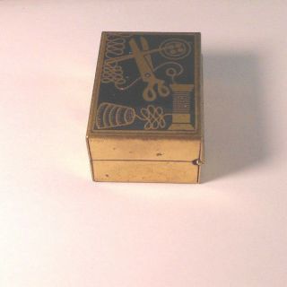VINTAGE MINI TRAVEL SEWING KIT BOX Brass metal - Black ENAMEL 5