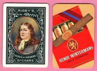 2 Single Swap Playing Cards Cigar Ads Corona Havana Rigby 