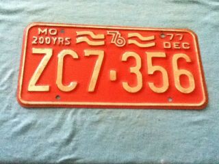 License Plate Vintage Missouri Mo Zc7 356 1976 Rustic Usa