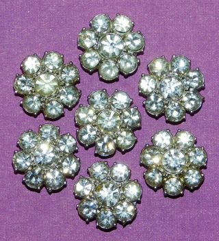 Large Antique Vintage Clear Glass Rhinestone Buttons Flower Realistic Set