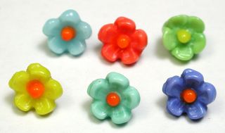 Bb 6 Vintage Dimi Glass Buttons Realistic Colorful Flowers - 5/16 "