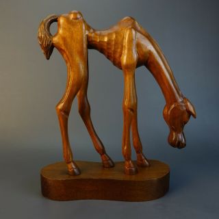 J.  Pinal Signed Wood Sculpture Emaciated Horse 11.  5 " X10 " Skinny Horse Carving