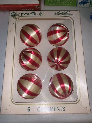 Vintage Satin Sheen Candy Cane Balls Ornaments Striped Christmas Pyramid Org Box