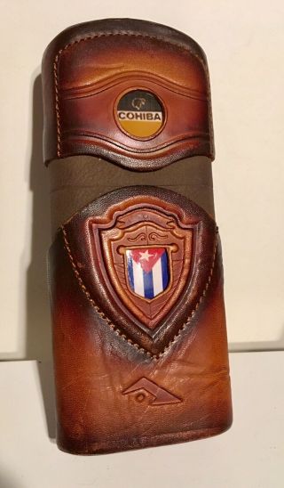 Cohiba Brown Leather Lined Cedar Wood Travel Cigar Case