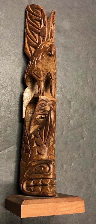 Vintage Hand Carved Wood Totem Pole,  Indian Made,  13 "
