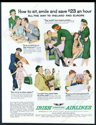 1960 Aer Lingus Stewardess Color Art Irish International Airlines Ad