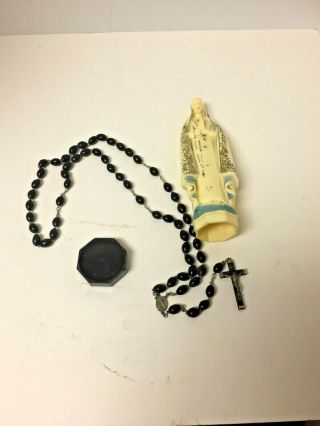 VINTAGE OUR LADY OF FATIMA PLASTIC STATUE HOLLOW WITH ROSARY INSIDE 5