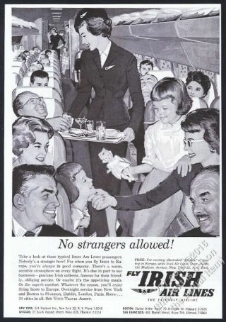 1960 Aer Lingus Stewardess On Plane Art Irish Air Lines Vintage Print Ad