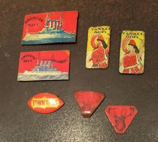 Seven (7) Vintage Tobacco Tags Yankee Girl - Town Talk - American Navy - Stag