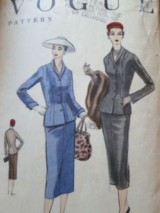 Vogue 8513 Vintage 1955 Suit Sewing Pattern Size 22 Bust 40 50s 1950s Complete