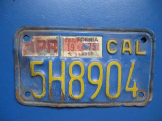 1975 California Motorcycle License Plate 5h8904