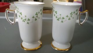 Royal Tara Set Of 2 Irish Coffee Mugs Shamrock Bone China Galway Ireland