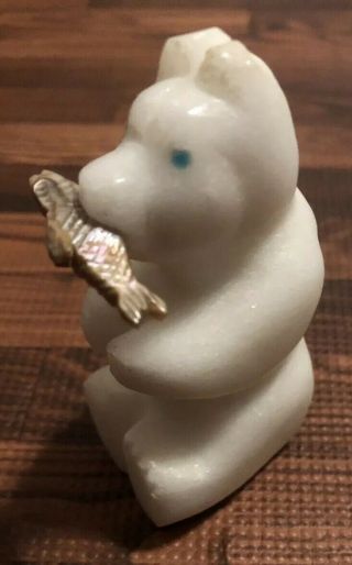 3.  25” Zuni Carved Marble Fetish Bear Signed By Kevin Quam - Native American