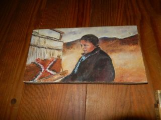Antique Oil Painting On Canvas Native American Indian Signed ?