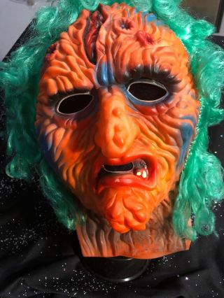 1980’s Vintage Orange Face Halloween Mask Green Hair Made In Taiwan