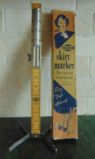 Vintage Traum Skirt Hem Wood Ruler Marker Sewing Tool Tailor Seamstressw/box