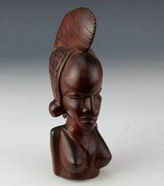 11 1/4 " Hand Carved Wood African Woman Bust Tribal Primitive Wooden Sculpture Nr