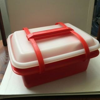 Vtg Classic 70s Orange Tupperware Pak - N - Carry Lunch Box w/containers 11 pc Kit 2