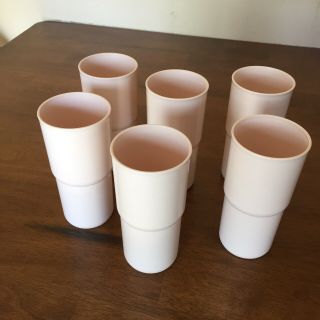Vintage Tupperware ‘j’ Stackable Rose Pink 18oz Tumblers/cups - Set Of 6