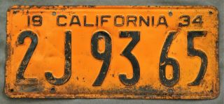 California.  1934.  License Plate.