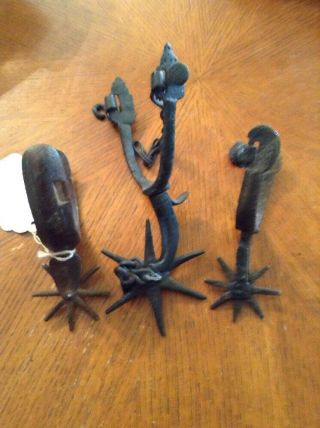 3 Very Old Vintage Cowboy Spurs Mexican,  Colonial,  Texan