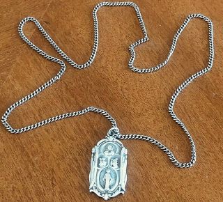 Vintage Creed Sterling Mary Medal With Other Saints And 25 " Infinity Chain