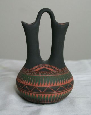 Native American Pottery Wedding Vase Signed Myron Charlie Navajo Hand Etched
