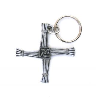 Keychain St.  Brigid Cross Medal Silver Pewter Vintage Car Auto Key Ring Catholic