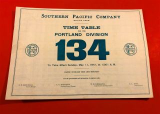 Southern Pacific Co.  Sp Pac.  Lines Portland Div Employee Time Table 134 1941