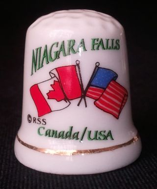 Thimble Niagara Falls Canada,  Usa With Gold Trimmed Porcelain