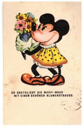 Mickey Mouse - Minnie Walt Disney Old Vintage Color Pc Germany 1931