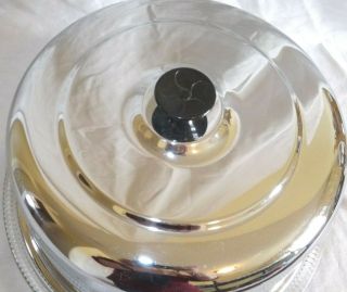 Vtg Chrome Metal Round Dome Cake Keeper Saver Cover Glass Plate Mid Century Mod 2