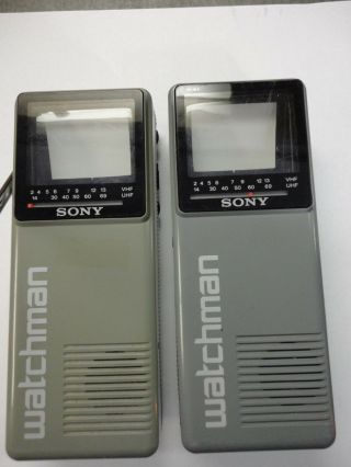 2 Sony Watchman Fd - 10a B&w Tv 2 " Screen Both Work 1 Missing The Antenna Vintage
