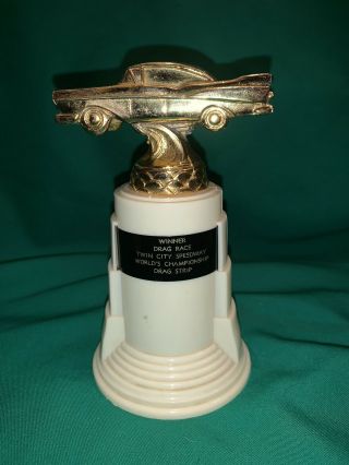 Vintage Drag Strip Auto Racing Trophy Gold Classic Car Twin City Speedway Mn