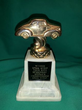 Vintage Drag Strip Auto Drag Racing Trophy Gold Classic Car Twin City Speedway