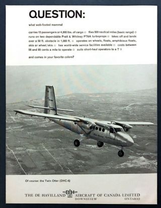 1965 De Havilland Twin Otter Dhc - 6 Airplane In Flight Photo Vintage Print Ad